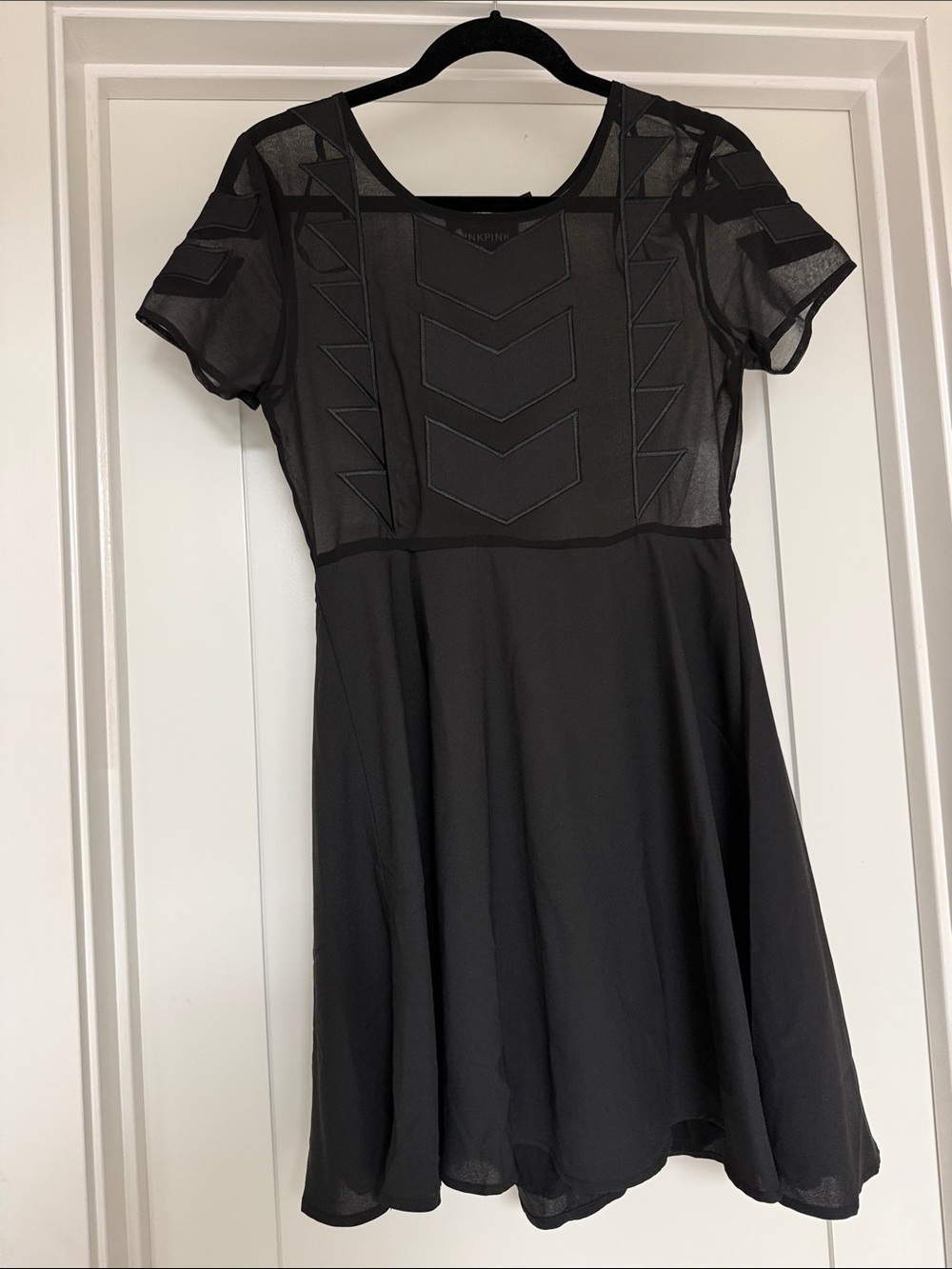 MINKPINK Black Mesh-Paneled Fit & Flare Mini Dress